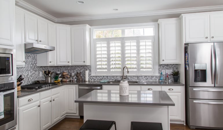 Polywood shutters in a Minneapolis gourmet kitchen.